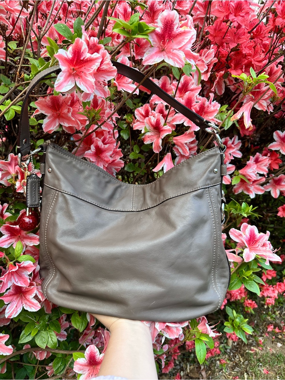Coach Leather Shoulder Hobo Bag - Gray